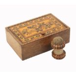 Tunbridge ware _ two pieces comprising a rosewood pin hinge rectangular box with floral mosaic lid