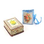 Two scrap work decorated needlepacket cases comprising a box form example with mirror lid,