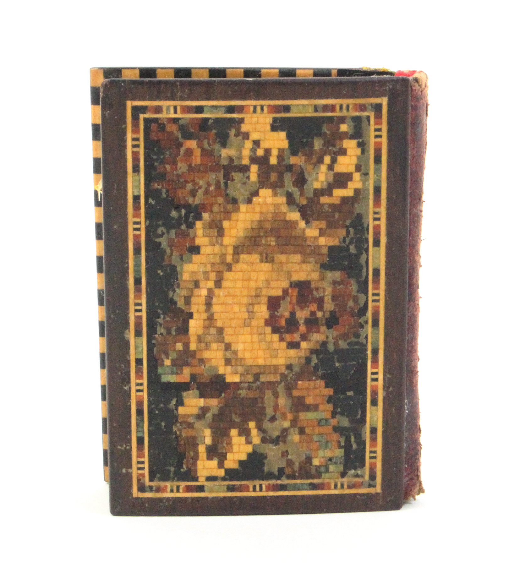 A Tunbridge Ware needlebook the outer covers in floral mosaic, the interior in chequer work, - Image 2 of 2