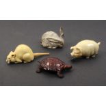 Four novelty animal form celluloid tape measures comprising a rat, 8.5cm, a rabbit, 5.5cm, a turtle,