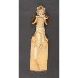 A 19th Century French bisque doll needle flannel, the doll body with bonnet and, embroidered blouse,