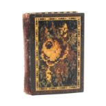 A Tunbridge Ware needlebook the outer covers in floral mosaic, the interior in chequer work,