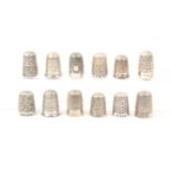 Twelve various silver thimbles, most hallmarked, various makers 1890 and later (12)