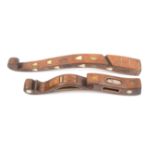 Two good 19th Century wooden inlaid knitting sheaths, the first Durham, of typical curved form,