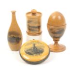 Mauchline ware _ sewing _ four pieces comprising a skittle form compendium (The Pavilion,