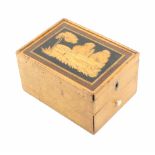 A Georgian whitewood reel and sewing box of rectangular form, the sliding lid decorated with a