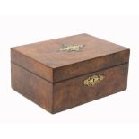 A mid Victorian walnut sewing box by Mechi, London, dated 1850, of rectangular form, pierced and