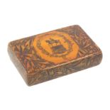 A Scottish penwork snuff box, the lid with a panel of The Statue of William Of Orange, Formerly