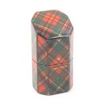 A Tartan Ware slant top needlepacket case (Prince Charlie), of octagonal section, 5.5cm high