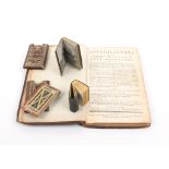 Four books, three miniature, comprising London Almanack 1793, decorative leather binding and slip