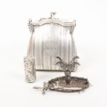A mixed lot comprising a miniature silver filigree table, probably Chinese, 5.7cm wide, an