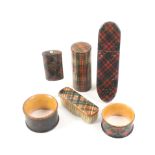 Tartan Ware _ six pieces comprising a cylinder box, 8cm, a spectacle case (McDonald), 13cm, a