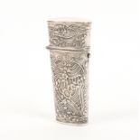 A late 18th Century/early 19th Century continental silver etui of oval section and tapering form,