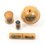 Mauchline ware _ sewing _ four pieces comprising a wool ball (Sea Hills And Pavilions,