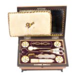 A satinwood Palais Royal sewing box circa 1840, the ogee sides below an undulating lid with