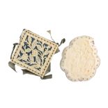 Two 19th Century ivory pin cushions comprising a square example each side pierced and carved with