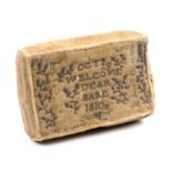 A Layette rectangular pin cushion, pin stuck “Oct 29th Welcome Dear Babe, 1810” within various