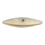 A rare Palais Royal mother of pearl shuttle, circa 1830, each side inset with circular gilt metal