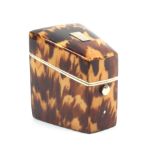 A tortoiseshell combination needlepacket/thimble box slOping lid with white metal tablet, the