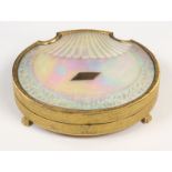 A fine Palais Royal scallop form mother of pearl sewing box, dated 1818, the lid with carved scallop