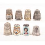 Eight English silver 20th Century Royal commemorative thimbles comprising ER with Crown, EIIR with