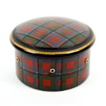 A large Tartan ware circular reel box (Sinclair) the domed top with gilt border, six bone