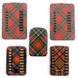 Tartan ware – five pieces comprising a swivel notelet (M’Beth), 7 x 4.5cm, a pair of Bezique markers