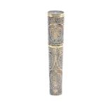 A good silver filigree bodkin case, circa 1800, of oval section and tapering form, finely