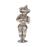 An unusual French 19th Century silver figural needlecase in the form of a courtier in 18th Century