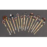 Fifteen 19th Century bone lace bobbins five coloured dominoes, two Porthole examples, three with