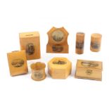 Mauchline ware – eight pieces comprising a dome top rectangular watch box (Caister Castle), 9.5cm, a