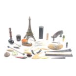 A mixed lot – sewing including knitting pins, Anchor cotton barrel, ebony cylinder containing