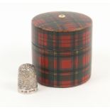 A Tartan ware (Prince Charlie) cylinder form go to bed, bone mount, 5.5cm, a little wear to top