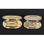 Two 19th Century French ivory oval etuis, both with damage to case ends, the first initialled to lid