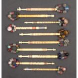 Ten 19th Century bone lace bobbins female christian and surnames Sarah Sharp/Caroline Whitbread/