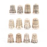 Twelve English silver thimbles including four of cable type and examples by Horner and Fenton (12)