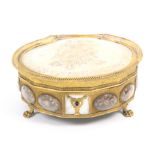 A fine Palais Royal mother of pearl and gilt metal sewing box, circa 1820, the contents complete, of