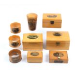 Mauchline ware – nine pieces comprising a rectangular box (Shakespeare’s House From The Garden,