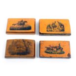 Four early 19th Century Scottish rectangular snuff boxes comprising an example with two horses and