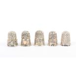 Five English silver thimbles all but one by Charles Horner, all mint condition (5)