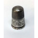 An English silver thimble to commemorate the Great Exhibition, the frieze with view of the venue and