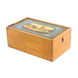 A painted Tunbridge ware whitewood rectangular box, the sliding lid painted with a cut corner