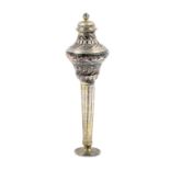 A late 18th Century German silver standing needlecase/vinaigrette the urn form top with screw