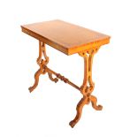 A Victorian burr maple occasional table, the rectangular top inlaid with leaf scroll spandrels on