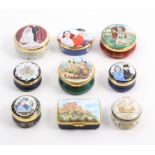 Nine enamel boxes, five by Crummles, two by Kingsley, one by Royal Doulton and one by