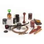 A collection of medical glassware, accessories and a hearing trumpet, comprising various medical