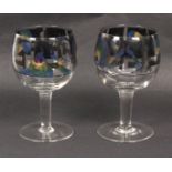 An impressive pair of Art Deco glass goblets by Vedar for Verti d'arte Milan, the coloured friezes