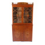 An Edwardian satinwood display cabinet, the base enclosed by a pair of panel doors painted with oval