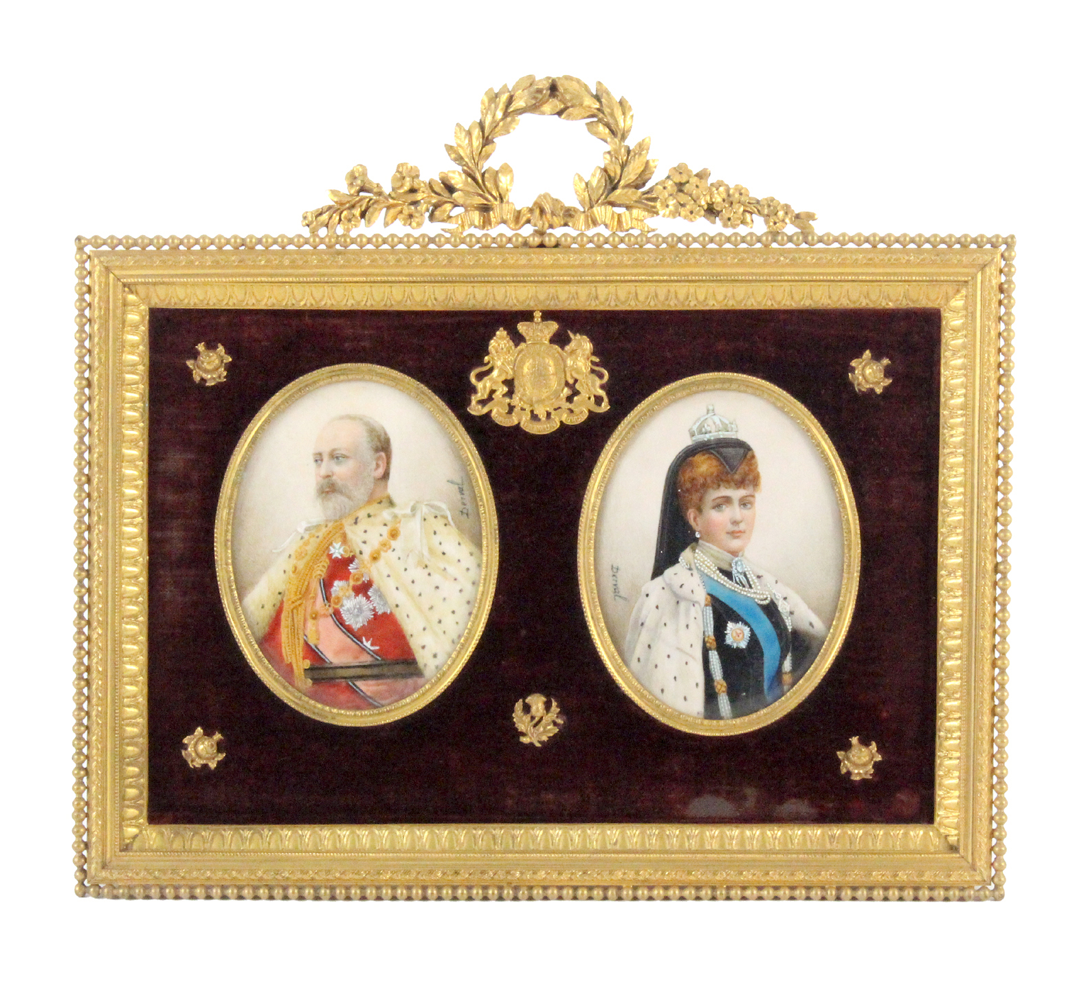 A pair of French oval miniatures on ivory, depicting Edward VII and Queen Alexandra, signed “
