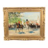 Leslie Arthur Wilcox (1904-1982) Her Majesty Queen Elizabeth II leading troops Signed Oil on